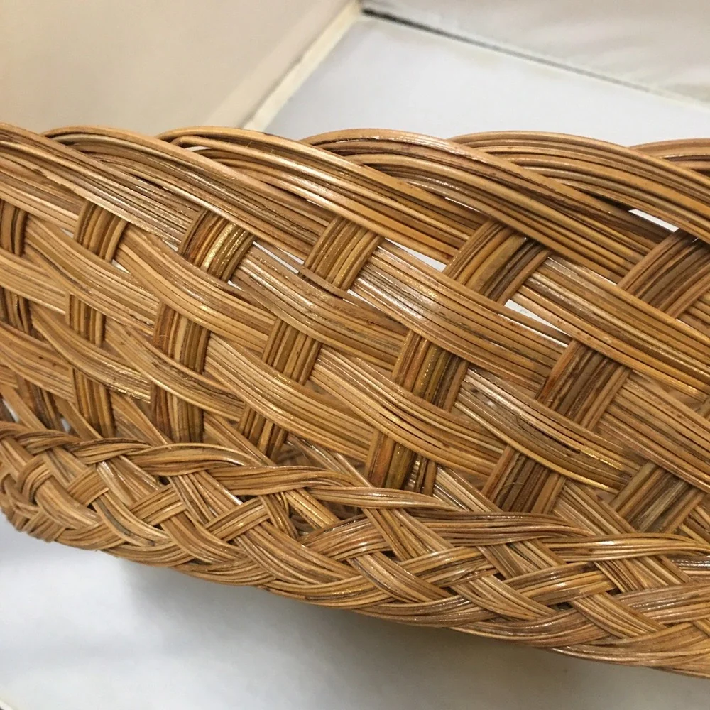 Woven Wicker Basket Large Brown Oval Boho Lattice Asian Bohemian Decor Bread